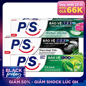 Combo 3 Kem Đánh Răng P/S: Bảo Vệ 123 Nha Đam - Mẫu Đơn (180g) + Than Hoạt Tính & Tre (180g) + 123 Trà Xanh (190g)