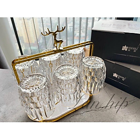 Mua BỘ 6 CỐC THỦY TINH UỒNG NƯỚC KÈM GIÁ ÚP CỐC HÌNH ĐẦU HƯƠU