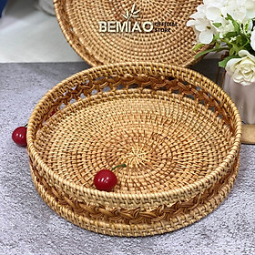 Mua Khay mây tròn đan viền cách điệu D25cm  đựng đồ đa năng Hàng thủ công mỹ nghệ cao cấp Bemiao