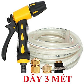 Bộ dây vòi xịt nước rửa xe, tưới cây . tăng áp 3 lần, loại 3m, 5m 206319Xđầu đồng, cút đồng+ tặng túi đựng bút