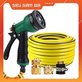 Vòi xịt rửa xe,Vòi phun nước tưới cây tăng áp thông minh 8 chế độ 815498 (cút đồng,nối đồng - dây vàng)