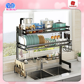 Kệ úp chén bồn rửa 85cm cao cấp VANDO thép carbon không gỉ, chống xước, sơn tĩnh điện, giá kệ để bát tiện lợi