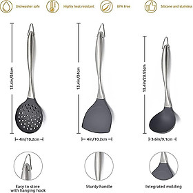 Bộ 3pcs wok spatula, bộ dụng cụ nhà bếp, nhà bếp không gỉ silicone nấu ăn đen