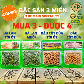 COMBO 4 GÓI ĐẶC SẢN 3 MIỀN (ĐẬU PHỘNG CỐT DỪA, ĐẬU PHỘNG VỊ PHÔ MAI, HÀ LAN MUỐI, HÀ LAN TỎI ỚT) TÂN LỘC PHÁT 100G