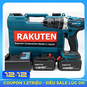 Bộ máy khoan pin RAKUTEN 36V khoan tường, khoan sắt, khoan bê tông máy 2 pin, đảo chiều và mũi khoanBộ máy khoan pin RAKUTEN 36V khoan tường, khoan sắt, khoan bê tông máy 2 pin, đảo chiều và mũi khoan