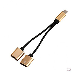 2 X Protable Double Jack Headphone Audio Charging Adapter for iPhone gold