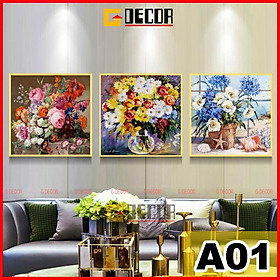 Tranh treo tường vuông canvas 3 bức phong cách hiện đại Bắc Âu A01 tranh lọ hoa trang trí phòng khách phòng ngủ spa - 1 BỨC TRANH VUÔNG