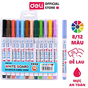 Set Bút Dạ Bảng Trắng Đa Năng Deli - 8/12 Màu - Viết Trên Nhiều Chất Liệu - 1 Hộp - S504/S506