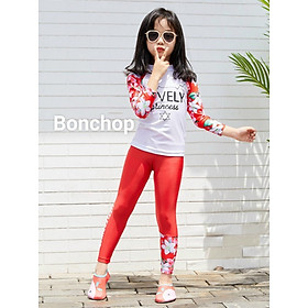 Đồ bơi cho bé gái dài tay từ 10-39kg - đồ bơi trẻ em chất liệu vải polyester tay áo in hoa