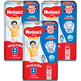 Combo 3 Gói Tã Quần Huggies Dry Gói Cực Đại XXL56 (56 Miếng) - Tặng 8 miếng