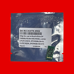 Chíp dùng cho hộp mực Ricoh SP C430/ 431/ 440/ Savin CLP37/ CLP42 • Công dụng: Dùng cho hộp mực máy in Laser lầu mầu Ricoh Aficio SP C430/ 431/ 440/ Savin CLP37/ CLP42 (Black/ Cyan/ Magenta/ Yellow ( Bộ 4 mầu hoặc mua lẻ mầu ) - Hàng nhập khẩu