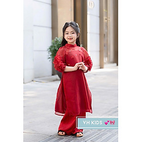 Bộ áo dài tết cho bé gái mẫu sắc hoa mùa xuân xinh xắn từ 12-40kg hàng thiết kế cao cấp
