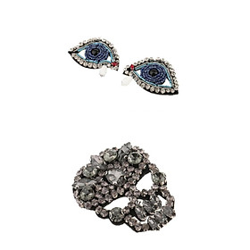 3 Pieces Rhinestone Patches 3D Sticker Stickers Embroidery Crystal Skull & Eyes Motif Beaded Applique Garment DIY Clothes Badge Iron/Sew on