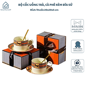 Bộ Cốc Uống Trà, Cà Phê Cao Cấp Kèm Đĩa Sứ Họa Tiết Tinh Tế - Quà Tặng Sang Trọng - HÀNG CHÍNH HÃNG MINIIN