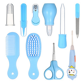 Baby Healthcare and Grooming Kit 10 PCS Ear Pick with Light Comb Nail Clipper Nasal Aspirator Food Feeder Newborn Infant
