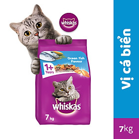 WHISKAS Thức ăn cho mèo lớn dạng hạt vị cá biển 7kg (1 túi)