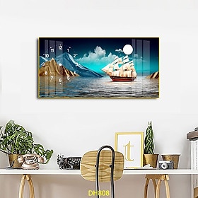 Mua Đồng Hồ Tranh Thuận Buồm Xuôi Gió - Tranh Thuyền Buồm Tráng Gương Gắn Kim Trôi Đồng Hồ