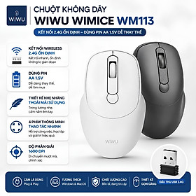 Chuột không dây Công nghệ AirGlide Wireless Mouse WiWU WIMICE WM113 2.4G Wireless Silent Click, DPI 1600, Siêu Nhẹ 58g, 4 Phím Thông Minh, Dùng Pin AA, Thiết kế công thái học ôm tay - hàng nhập khẩu - Màu đen