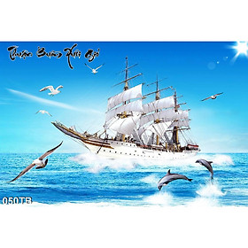 Mua TRANH THUYỀN BUỒM TRÊN BIỂN - TRANH DÁN TƯỜNG 3D THUẬN BUỒM XUÔI GIÓ PHỐI PHONG CẢNH
