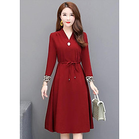 Đầm Xòe Công Sở Thanh Lịch Kiểu Đầm Xòe Cổ Đắp Chéo Phối Phụ Kiện Cột Eo GOTI 1944