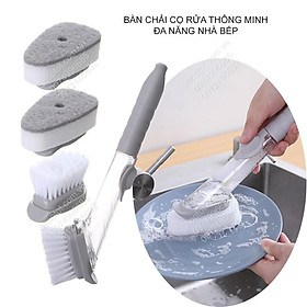 Mua BÀN CHẢI CỌ RỬA THÔNG MINH NHÀ BẾP CÓ BÌNH CHỨA VÀ XỊT DẦU RỬA CHÉN BÁT  KÈM THEO 2 ĐẦU BÀN CHẢI VÀ 2 MIẾNG BỌT XỐP RỬA