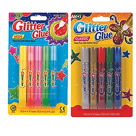 Bộ 2 vỉ 5 bút nhũ màu óng ánh 10.5ml AMOS GLITTER NEON CONFETTI