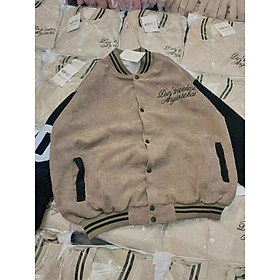 Áo Khoác Nhung Tăm Jacket Varsity Form Rộng Gonz, Áo khoác bomber nhung may 2 lớp lót dù logo thêu đẹp, áo khoác nhung chữ D hình thật shop tự chụp