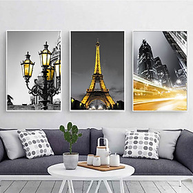 Mua Tranh Canvas Treo Tường Hiện Đại _ Tranh Bộ 3 Những Góc Công Trình Lên Đèn Đẹp