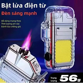 Bật Lửa Điện Cao Cấp 3 in 1. Kiêm Đèn Pin LED 3 Chế Độ, Móc Khoá Tiện Lợi, Sạc Nhanh Type C, Chống Nước IPX6