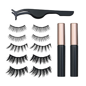 5 Pairs Magnetic Eyelashs Set Magnet Liquid Eyeliner& Magnetic Lashes & Tweezers Set Waterproof Long Lasting Eyelash