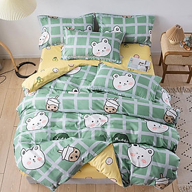 Bộ Vỏ Chăn Ga Gối Cotton PL1 - Gấu Trắng & Trà Sữa - TẶNG 01 MÓC KHÓA HOUSTON