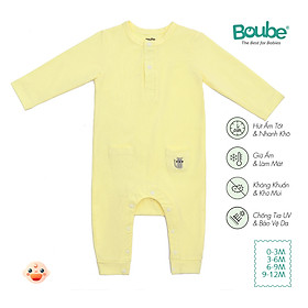 Bộ liền thân, bộ bodysuit cài thẳng dài tay 2 túi nhiều màu sắc cho bé Boube, vải Cotton organic thoáng mát - Size 0-12M