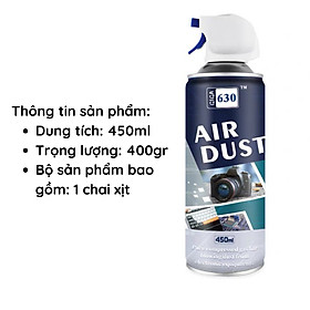 Bình xịt vệ sinh máy ảnh, bàn phím, bo mạch máy tính 450ML- Bình xịt khí nén đa năng dùng cho máy quay, ống kính, điện thoại DRU - Hàng Chính Hãng