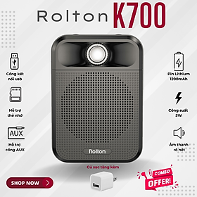Mua Loa trợ giảng ROLTON K700 – Công suất 5W  Tần số rộng  Kết nối đa dạng Bluetooth 5.0 Thẻ nhớ microSD FM  Pinlithum dung lượng lớn  Sạc nhanh  Âm thanh chuyên nghiệp  Thiết kế nhỏ gọn  Giảng dạy  Hướng dẫn viên  Bán hàng  Hội thảo - Hàng nhập khẩu
