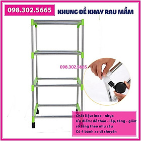 Khung để khay trồng rau mầm thủy canh - loại 4 khay 4 tầng có bánh xe