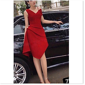 Đầm 2 dây xéo tà nhúng eo