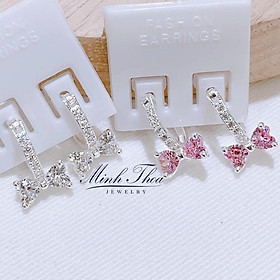 Bông tai nơ bạc bé gái, hoa tai bạc trẻ em nơ đá sáng đẹp trang sức Minh Thoa JEWELRY