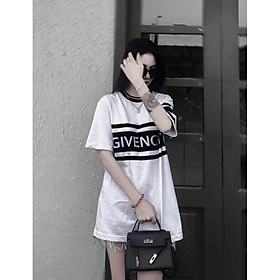 Áo Thun Cộc Tay Dáng Unisex Chữ Ngực GIVECHI Màu Đen Trắng Cực HotÁo Phông Form Rộng Mới Ra Mắt - Viền Đen