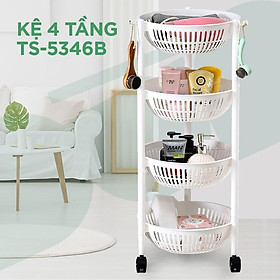 Kệ 4 tầng có bánh xe hình tròn Tashuan - Đài Loan - TS5346B - kệ úp chén bát đĩa, kệ úp ly cốc