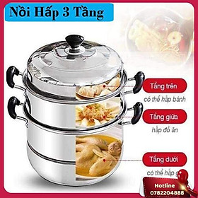 Nồi Hấp 3 Tầng Inox Cao Cấp - Nồi Hấp Cách Thuỷ Đa Năng Tiện Dụng Cho Mọi Nhà Bếp Nồi Hấp, Nồi Luộc Gà 3 Tầng Tiện Lợi - Miễn Phí Vận Chuyển