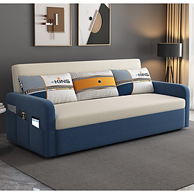 Sofa giường đa năng hộc kéo HGK-03 ngăn chứa đồ tiện dụng Tundo KT 1m8 phối trắng xanh