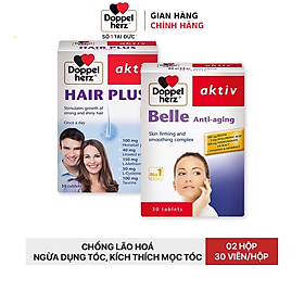 Bộ đôi chống lão hóa, ngăn ngừa rụng tóc, kích thích mọc tóc Doppelherz Belle Anti Aging và Hair plus (02 hộp 30 viên)