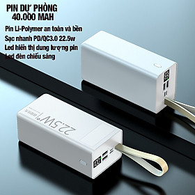 Pin Sạc Dự Phòng Dung Lượng Lớn Sạc Nhanh PD/QC 3.0 22.5W 4.5A – 2 Input & 3 Outphut Có Đèn Led Chiếu Sáng – Giao Màu Ngẫu Nhiên