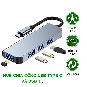 HUB USB 3.0 và HUB Type C tốc độ cao 4 trong 1 hợp kim nhôm cao cấp tương thích cho máy tính, laptop - TYPE C 4 port