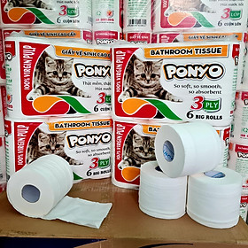 Combo (4 lốc) giấy vệ sinh cao cấp PONYO mèo con, 3 lớp dày mềm mịn, gần 1kg/lốc (6 cuộn)