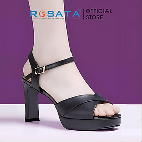 Giày sandal cao gót nữ đế dẹp 8 phân mũi tròn quai hậu cài khóa dây mảnh ROSATA RO598 ( Bảo Hành 12 Tháng ) - ĐEN