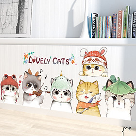 Decal dán tường trang trí phòng khách, quán cafe- Gia đình mèo- mã sp DLV75