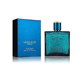 Versace Eros For Men 3 Pieces Hardbox Set (3.4 Ounce Eau De Toilette Spray+ 0.3 Ounce Eau De Toilette Spray +Versace Blue Trousse)