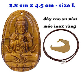 Mặt Phật Đại nhật như lai đá mắt hổ 4.5 cm kèm vòng cổ dây cao su nâu - mặt dây chuyền size lớn - size L, Mặt Phật bản mệnh