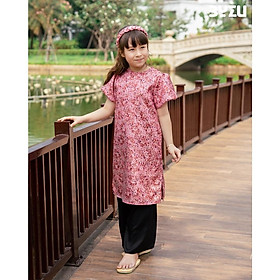 Áo dài bé gái BYZU thiết kế cách tân cổ tròn tay bồng, chất vải gấm cao cấp hoa nhí (Bích Đào)